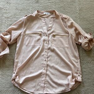 Calvin Klein Light Pink Button Down Shirt with Zipper Details